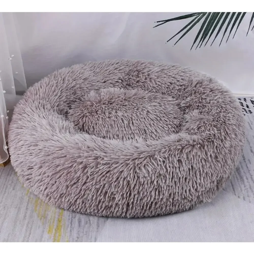 Pet Bed Plush Dog Cat Fluffy Luxury Taupe Medium 19.7